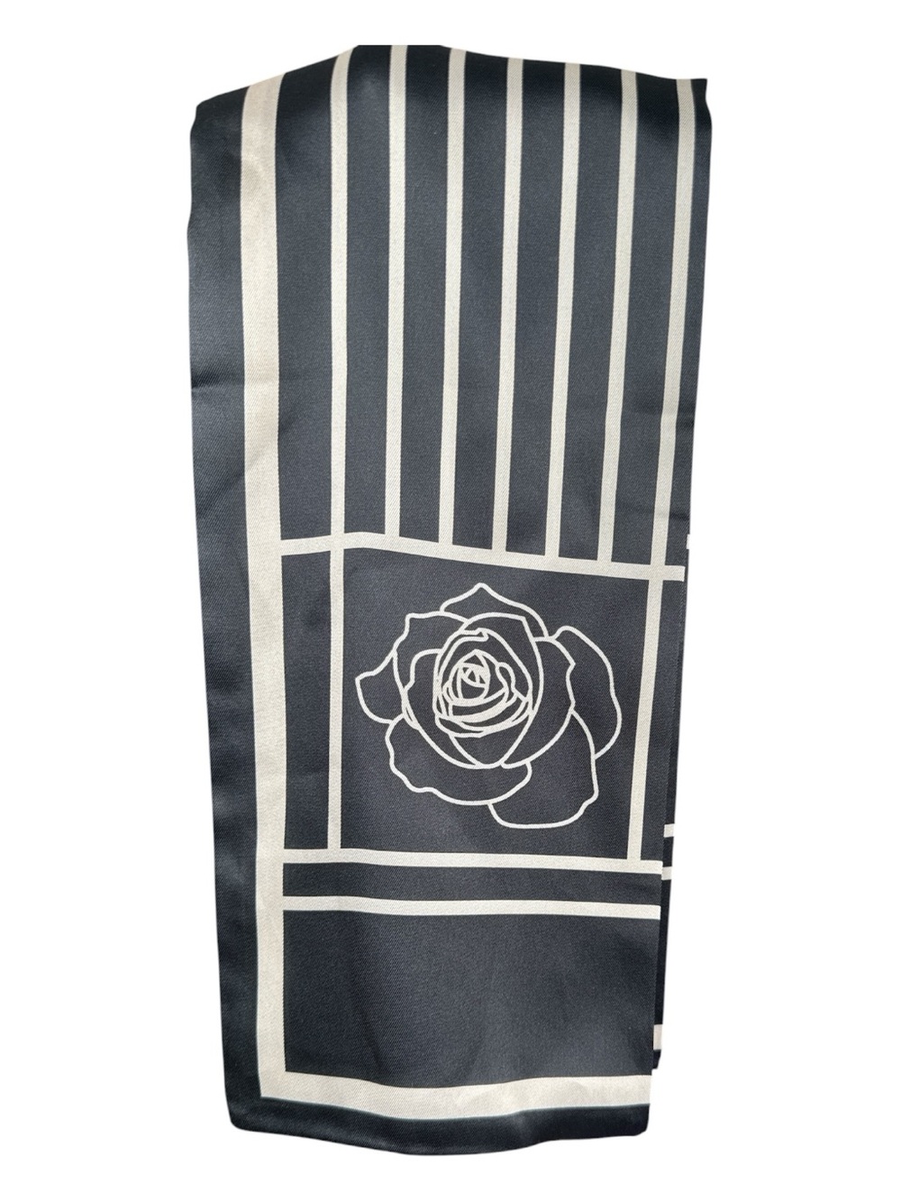UNBRANDED Striped Black and Silver Rose Print Twilly/Scarf/Bandeau